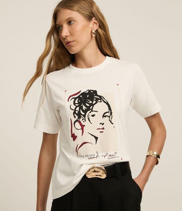 Blusa Slim em Algodão com Estampa Artística Retrato Rabiscado - 4