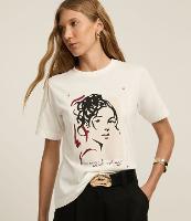 Blusa Slim em Algodão com Estampa Artística Retrato Rabiscado - 4