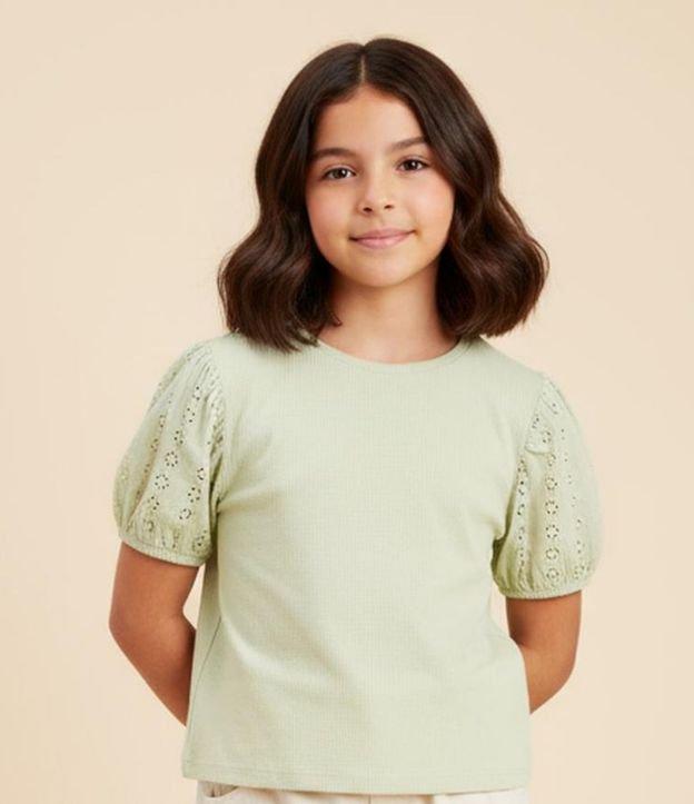 Blusa Infantil em Ribana com Broderie na Manga - Tam 5 a 14 Anos - 2