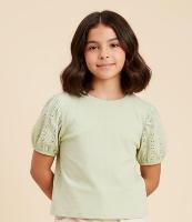Blusa Infantil em Ribana com Broderie na Manga - Tam 5 a 14 Anos - 2