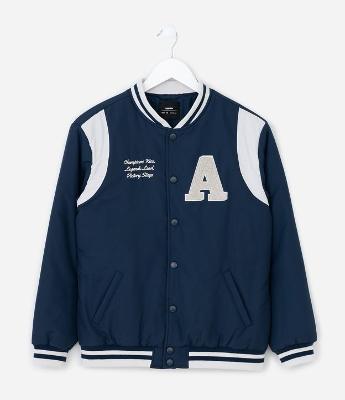 Jaqueta College Bomber Infantil com Estampa Lettering - Tam 5 A 14 Anos