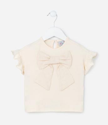 Blusa Infantil com Laço Grande em Broderie - Tam 0 a 18 meses