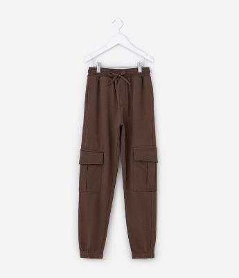 Calça Infantil em Moletom com Bolso Cargo - Tam 5 a 14 Anos
