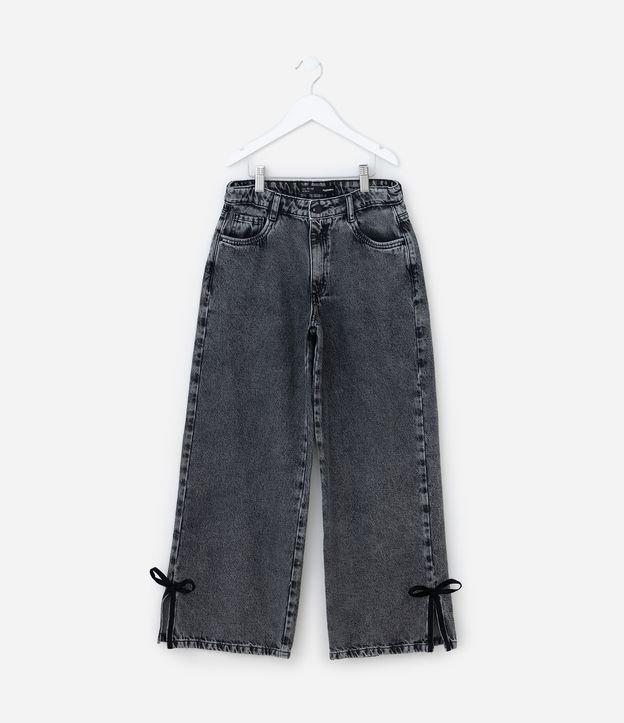 Calça Wide Leg Infantil em Jeans com Abertura na Barra e Laço - Tam 5 A 14 Anos - 1