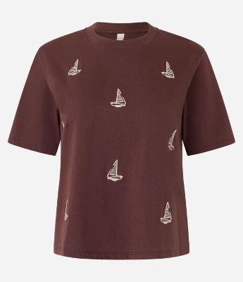 Blusa Slim em Algodão com Bordados de Barco À Vela