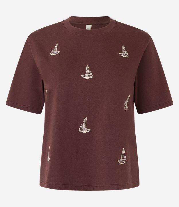 Blusa Slim em Algodão com Bordados de Barco À Vela - 1