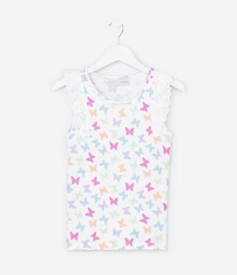 Regata Infantil em Ribana com Babados Broderie - Tam 5 a 14 Anos