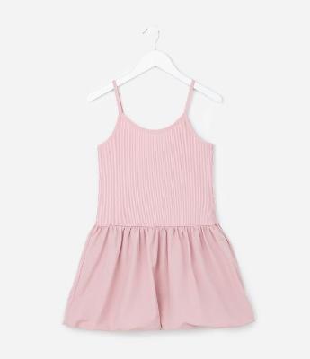 Vestido Balonê Curto com Textura Canelada - Tam 7 a 14 Anos