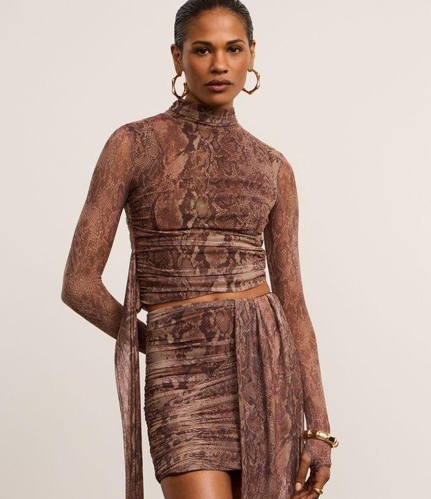 Blusa em Tule com Animal Print Cobra e Pontas Longas - 1