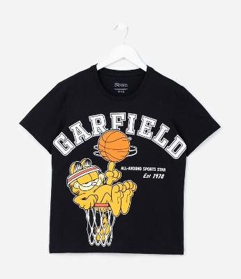 Camiseta Infantil College Basquete com Estampa Garfield - Tam 5 a 14 Anos