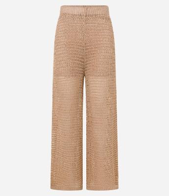 Calça Reta Cintura Alta em Tricô com Ponto Efeito Crochê