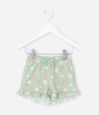 Bermuda Infantil Texturizada com Estampa Floral - Tam 0 a 18 meses