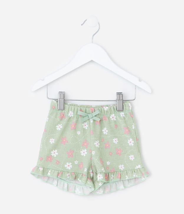 Bermuda Infantil Texturizada com Estampa Floral - Tam 0 a 18 meses - 1