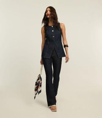 Calça Bootcut em Jeans Raw com Cintura Alta