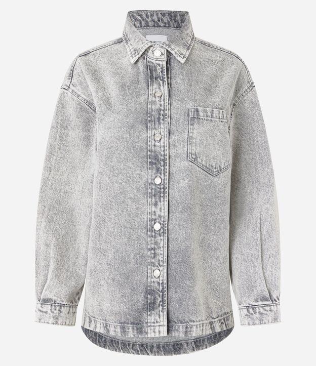 Camisa Oversized em Jeans com Bolso e Cava Deslocada - 1