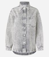 Camisa Oversized em Jeans com Bolso e Cava Deslocada - 1