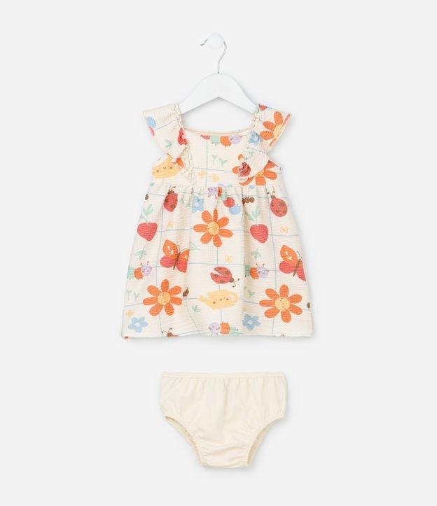Vestido Infantil Texturizado Estampa Flores e Bichinhos - Tam 0 a 18 meses - 1