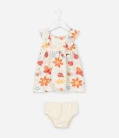 Vestido Infantil Texturizado Estampa Flores e Bichinhos - Tam 0 a 18 meses - 1
