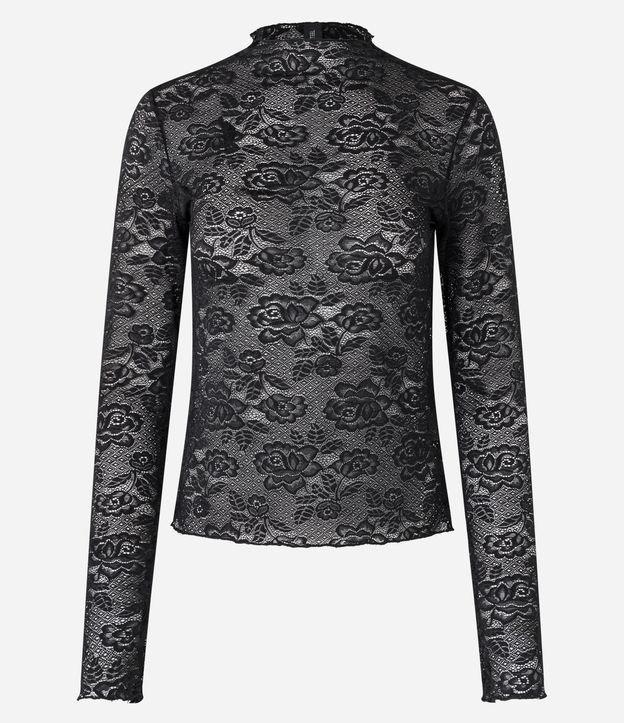 Blusa em Renda Texturizada com Golinha Alta - 1