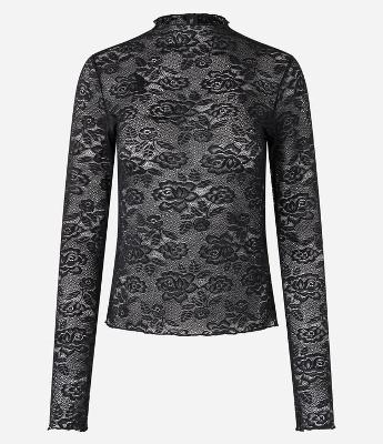 Blusa em Renda Texturizada com Golinha Alta