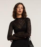 Blusa em Renda Texturizada com Golinha Alta - 2