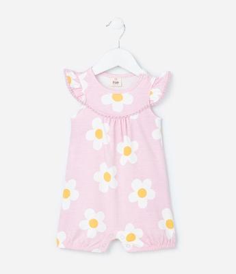 Macaquinho em Suedine com Estampa Floral - Tam 0 a 18 Meses