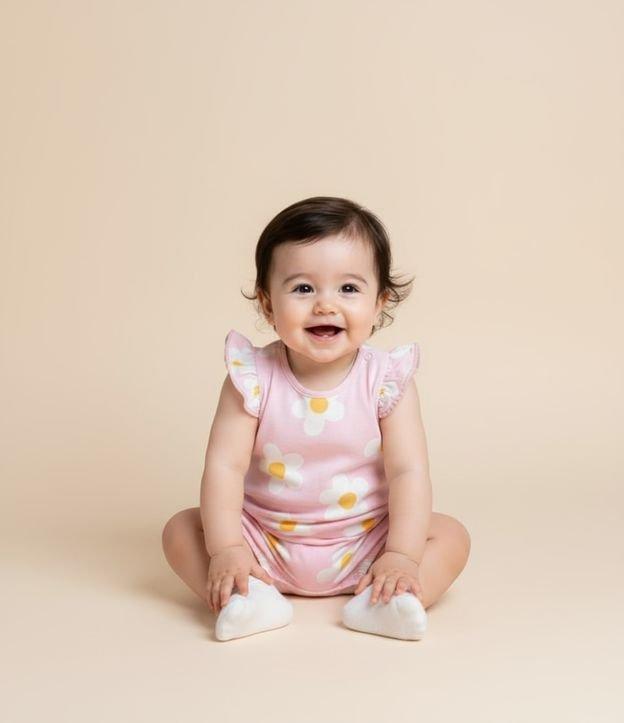 Macaquinho em Suedine com Estampa Floral - Tam 0 a 18 Meses - 2