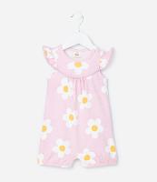 Macaquinho em Suedine com Estampa Floral - Tam 0 a 18 Meses - 1