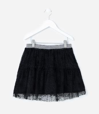 Saia Infantil Curta em Tule com Teia de Aranha - Tam 5 a 14 Anos