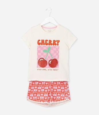 Pijama Infantil com Estampa Cereja -Tam 5 a 14 Anos