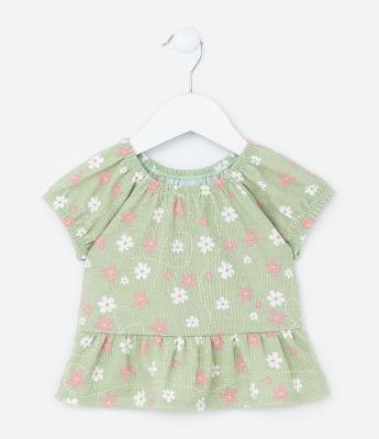 Blusa Infatil Ciganinha com Estampa Floral - Tam 0 a 18 Meses