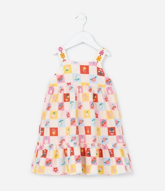Vestido Infantil sem Manga Estampa de Flores e Textura - Tam 1 a 5/6 Anos - 1