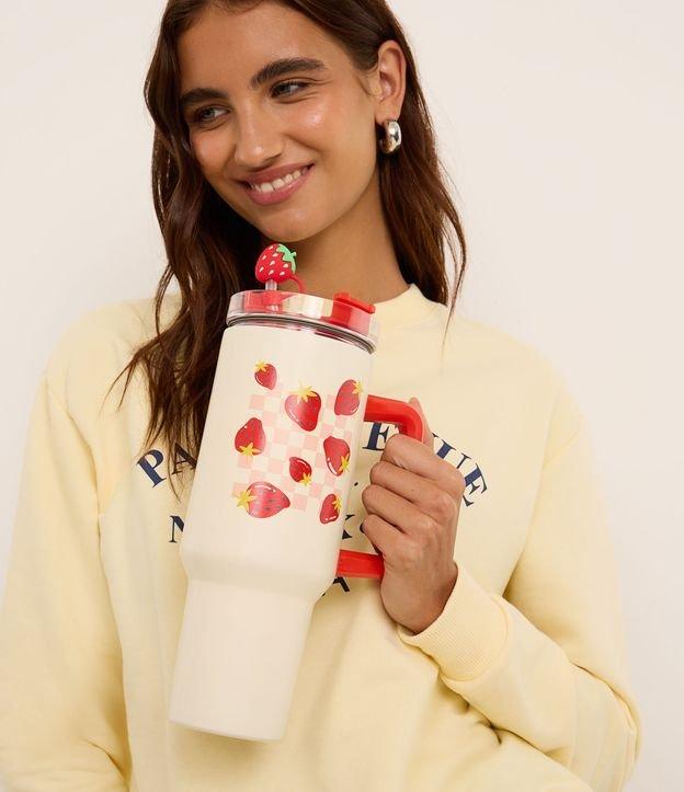 Copo de Metal com Canudo Reutilizável com Estampa Morango 1,2l - 2