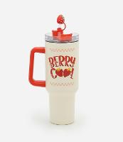 Copo de Metal com Canudo Reutilizável com Estampa Morango 1,2l - 1