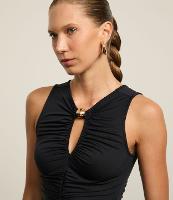 Vestido Longo em Poliamida com Aviamento no Decote - 2