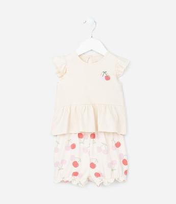 Conjunto Infantil com Estampa de Cereja - Tam 0 A 18 Meses