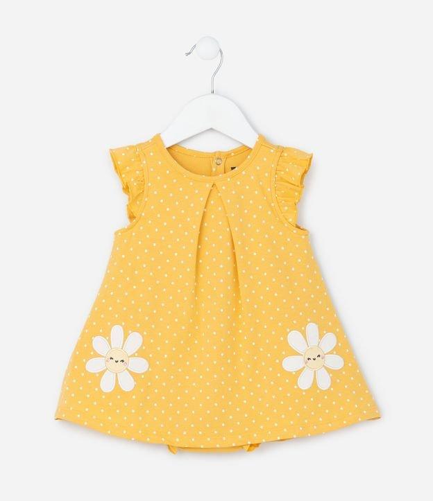 Vestido Body Infantil com Estampa Poá e Bordado de Margarida - Tam 0 a 18 meses - 1