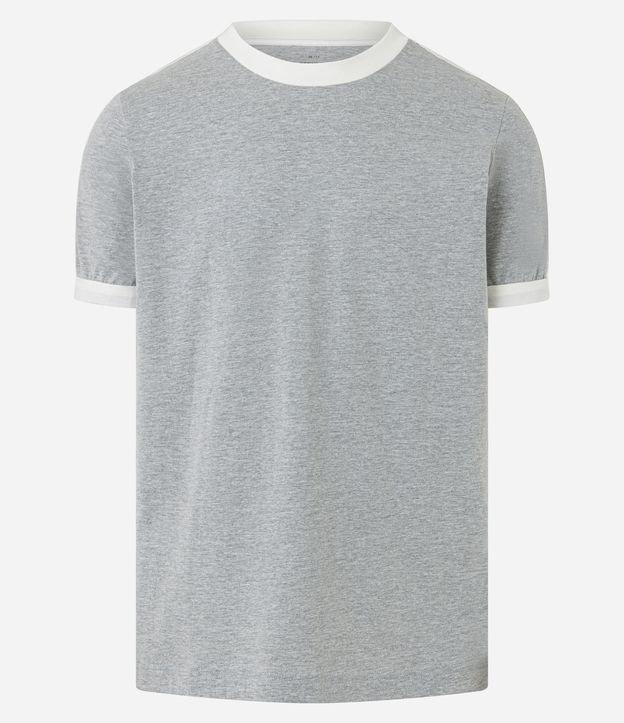 Camiseta Regular em Mesca com Listras nos Ombros e Viés Contrastante - 1