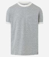 Camiseta Regular em Mesca com Listras nos Ombros e Viés Contrastante - 1