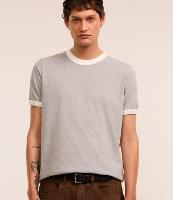 Camiseta Regular em Mesca com Listras nos Ombros e Viés Contrastante - 2