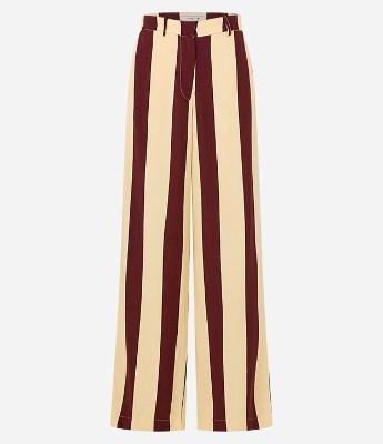 Calça Pantalona Listrada em Viscolinho Bicolor