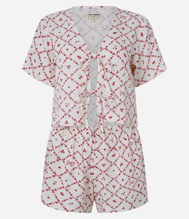 Pijama Short Doll em Algodão Texturizado com Estampa Floral e Amarração - 1