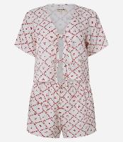 Pijama Short Doll em Algodão Texturizado com Estampa Floral e Amarração - 1