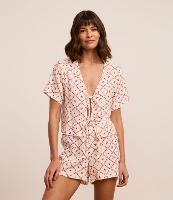 Pijama Short Doll em Algodão Texturizado com Estampa Floral e Amarração - 3