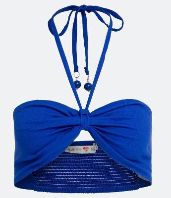 Blusa Cropped com Amarração no Pescoço e Lastex nas Costas