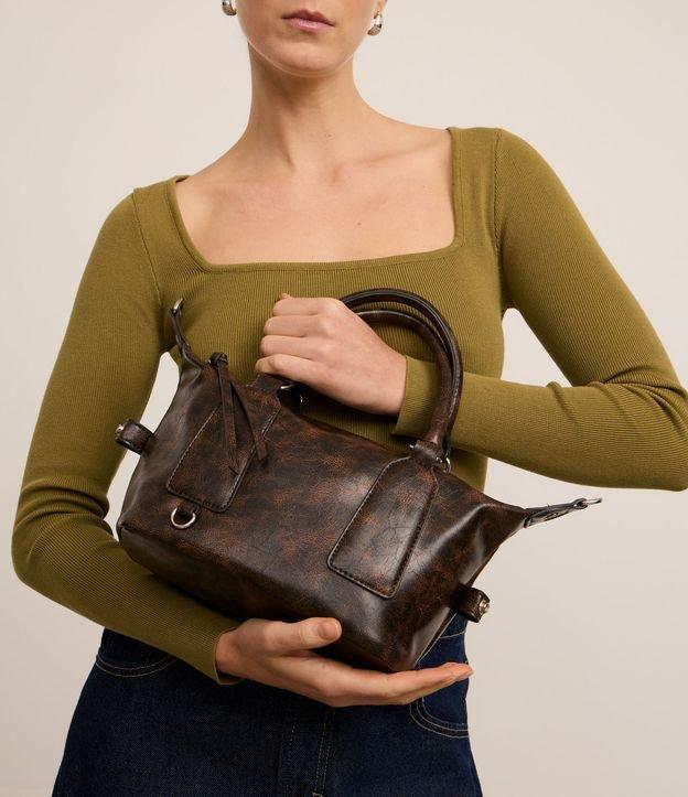 Bolsa Mini Satchel Estonada com Alça Curta e Longa - 1