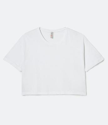 Blusa T-shirt Cropped em Meia Malha Estampa Tuca Flor