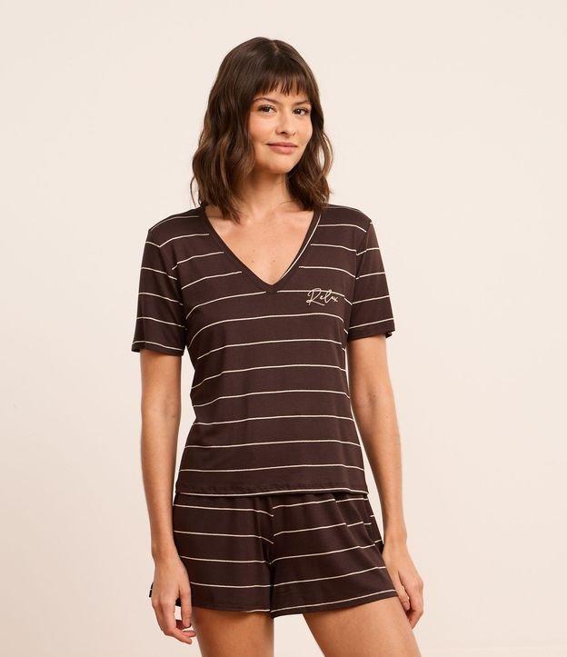 Pijama Short Doll em Viscose com Listras em Fio Metalizado - 3