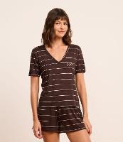 Pijama Short Doll em Viscose com Listras em Fio Metalizado - 3