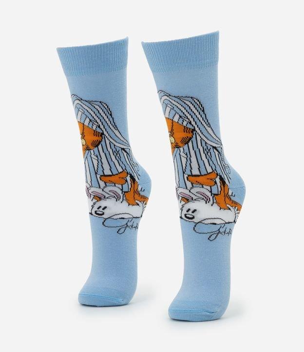 Meia Cano Alto em Algodão com Estampa Garfield de Pijama - 1